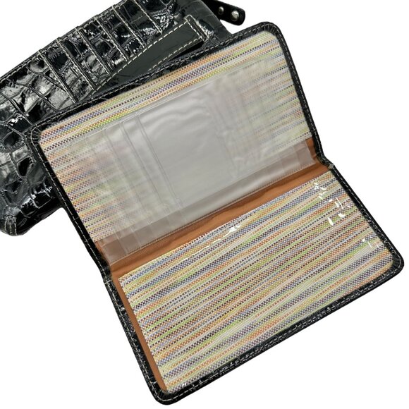 Rolfs Black Croc-Embossed Leather Wallet Clutch Card Holder Multiple Pockets - Picture 10 of 13